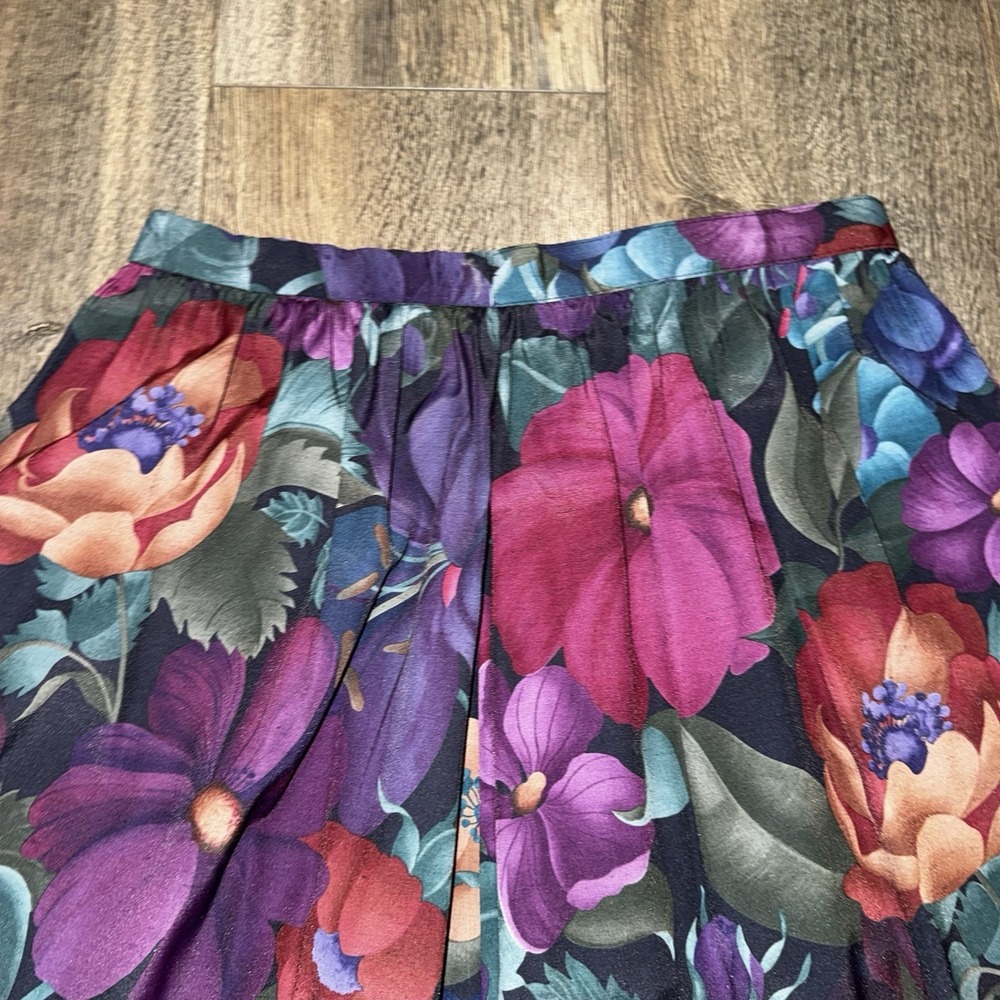 Vintage Alfred Dunner Midi Skirt Womens Sz 8 Bright Floral Dark Romantic USA - Picture 7 of 12